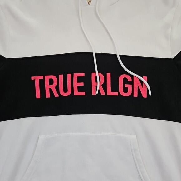 True Religion Men's Pullover Colorblock Hoodie Sweatshirt White Black 103140 LG - Picture 9 of 16